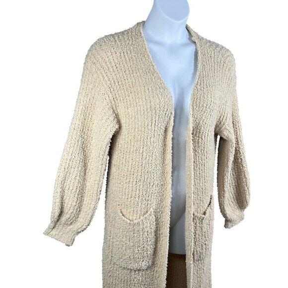 Hers & Mine Womens S Fuzzy Soft Long Maxi Beige Loose Knit Open Cardigan Pocket - Picture 6 of 15